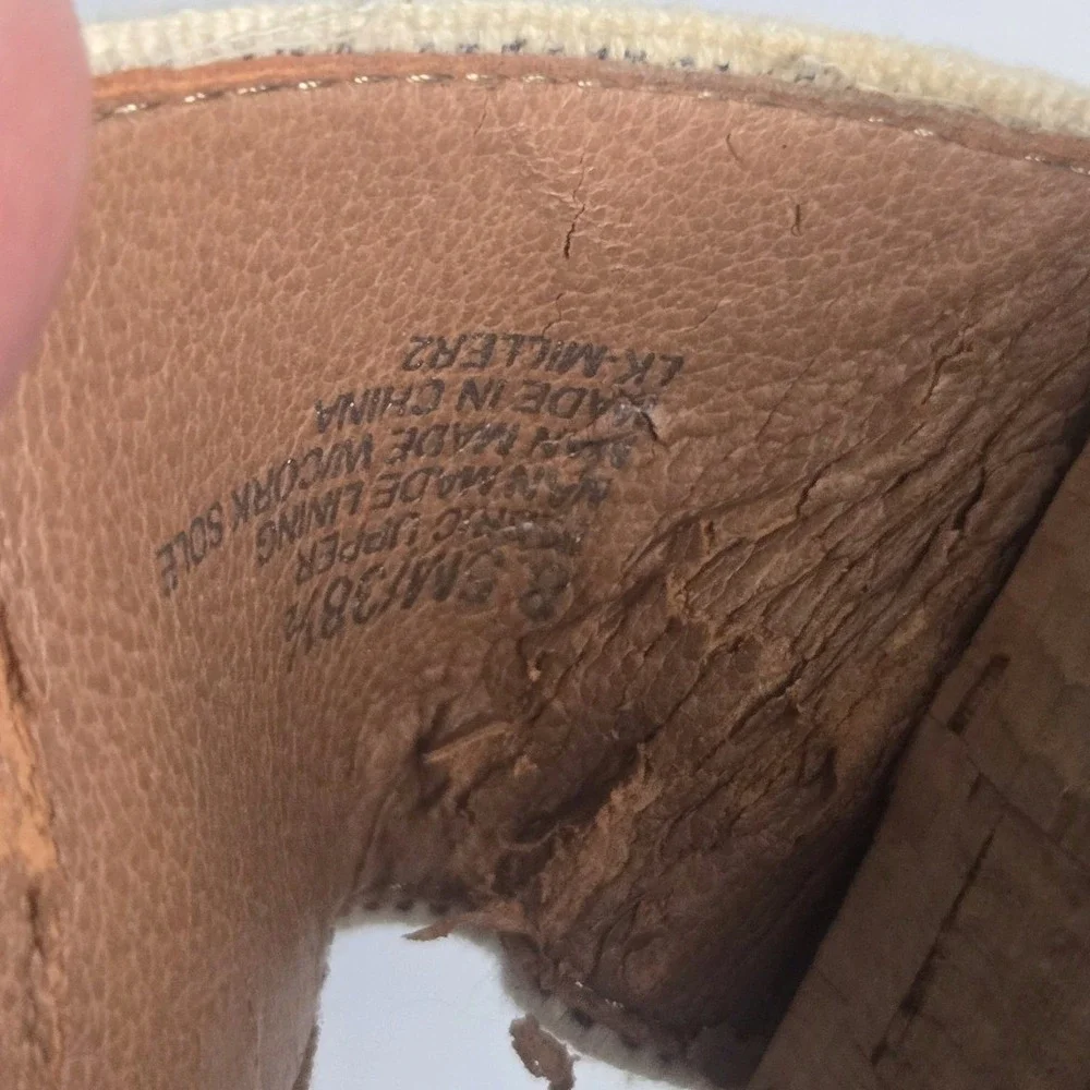 Lucky Brand LK-MILLER2 Striped Cork Wedge Sandals Blue‎ Beige Womens 8.5M